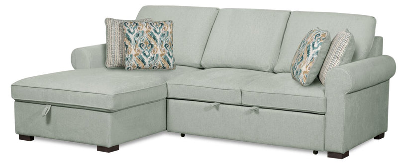 Sofa-lit sectionnel de gauche Haven de Scott Living 2 pièces en tissu de chenille avec fauteuil long de rangement - bleu écume de mer
