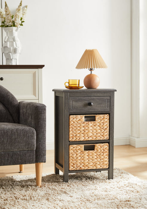 Table de fauteuil Jon de 15,5 po avec 2 paniers et tiroir - gris vieilli