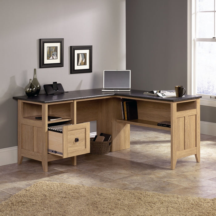 Bureau en forme de L Fritz de 59,05 po avec armoire - brun et ardoise grise