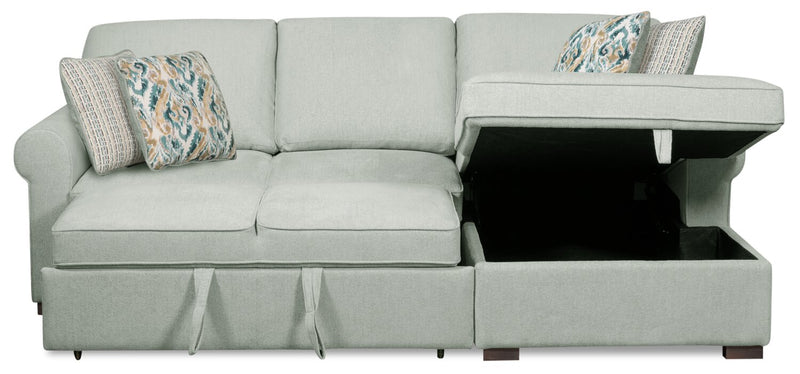 Sofa-lit sectionnel de droite Haven de Scott Living 2 pièces en tissu de chenille avec fauteuil long de rangement - bleu écume de mer