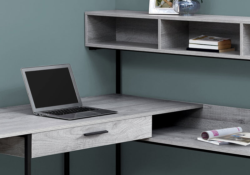 Bureau en coin en forme de L Oaklee de 59 po avec crédence - gris