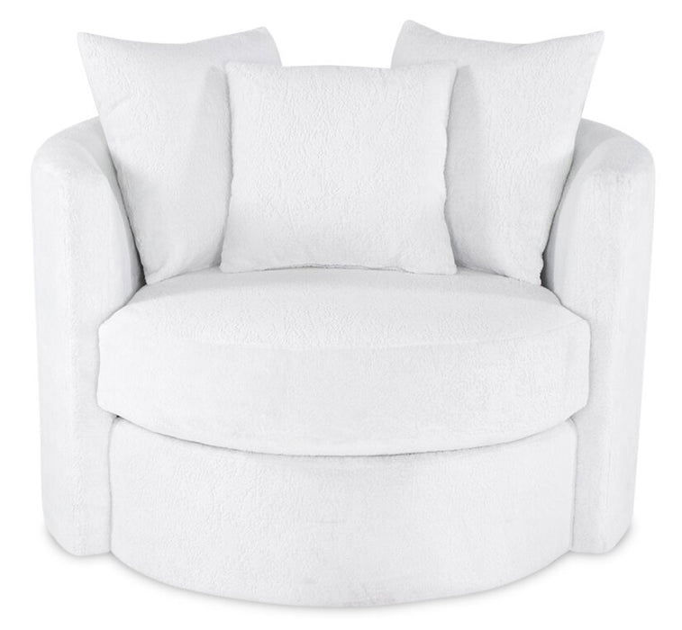 Fauteuil d’appoint pivotant Cuddler Midi de 42 po fabriqué au Canada en tissu de chenille - blanc Plush Heaven