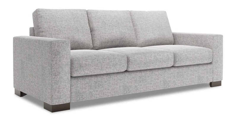 Sofa personnalisable Track de Sofa Lab de 85 po fabriqué au Canada en tissu d’apparence lin avec accoudoirs rectilignes - gris Luna Domino