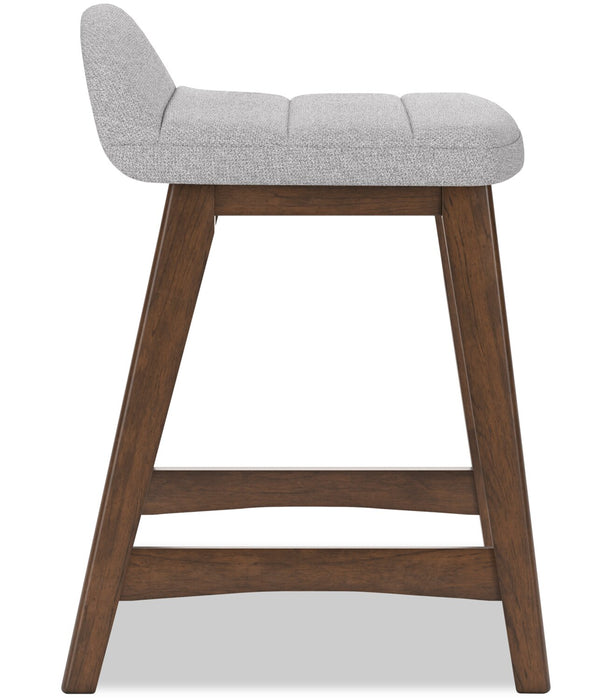 Tabouret Jovi de hauteur comptoir en tissu d’apparence lin et en bois - gris