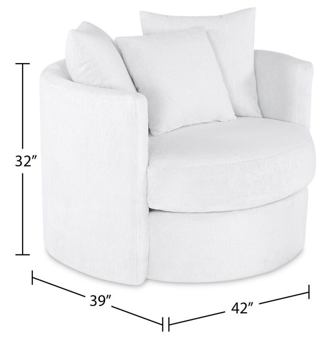 Fauteuil d’appoint pivotant Cuddler Midi de 42 po fabriqué au Canada en tissu de chenille - blanc Plush Heaven