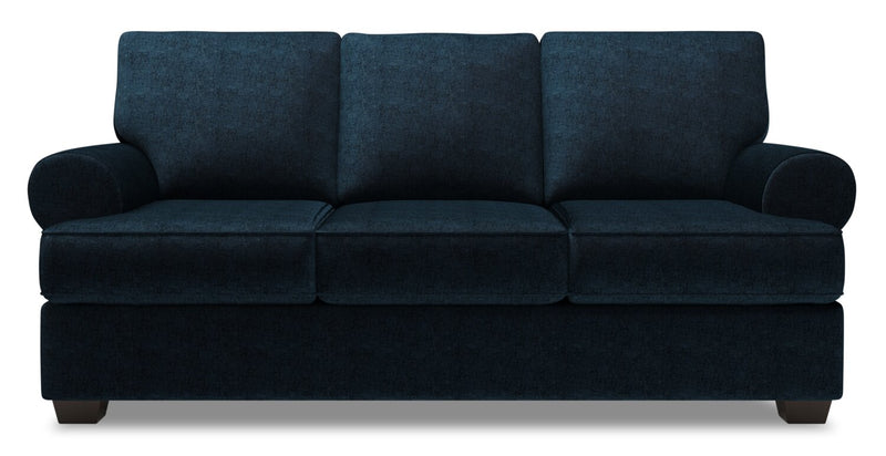 Sofa-lit personnalisable Roll de Sofa Lab de 86 po fabriqué au Canada en tissu de chenille avec accoudoirs enroulés - bleu Luxury Indigo