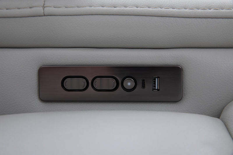 Sofa sectionnel à inclinaison électrique Cinema 6 pièces en apparence cuir avec appuie-têtes électriques - gris brume cosmique