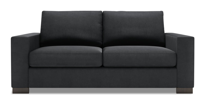 Sofa personnalisable Track de Sofa Lab de 75 po de format condo fabriqué au Canada en tissu d’apparence lin avec accoudoirs rectilignes - gris Pax Pepper