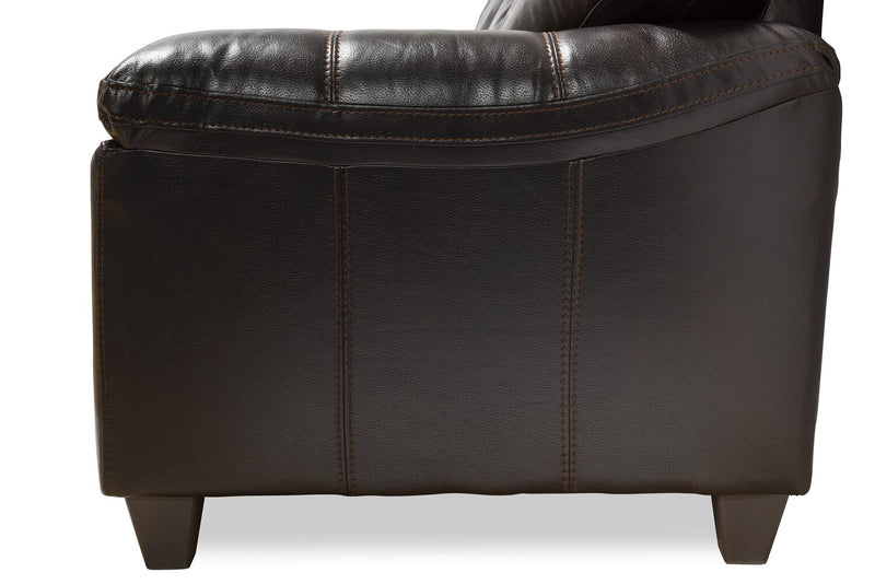 Causeuse Addison de 63 po fabriquée au Canada en tissu d’apparence cuir avec coussins de siège amovibles et capitonnage - noir mûre