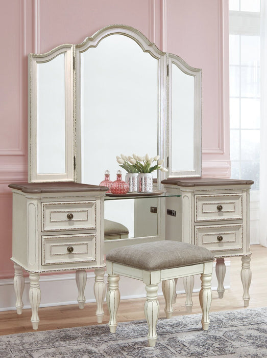 Tabouret de coiffeuse Grace de 19 po (H) en bois avec rangement - blanc antique 