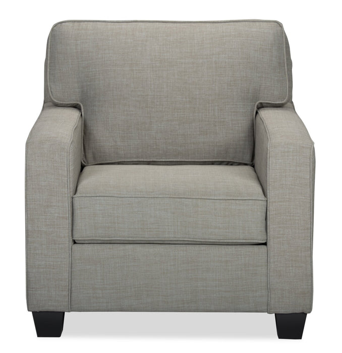 Fauteuil Sawyer de 35 po fabriqué au Canada en tissu d’apparence lin avec coussins réversibles et accoudoirs rectilignes - gris clair