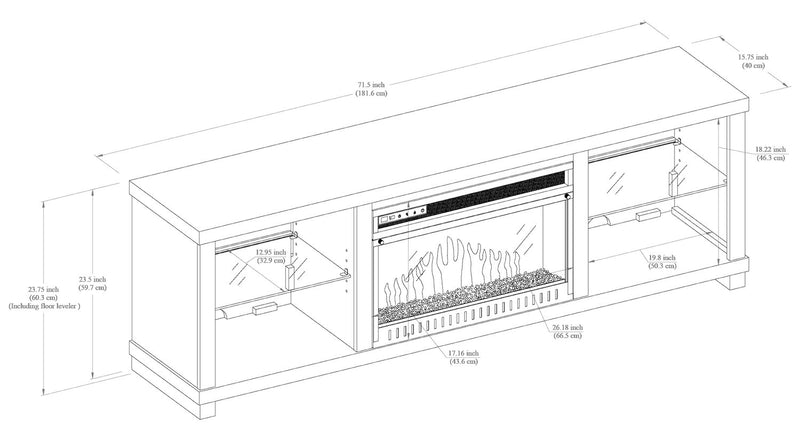 Meuble pour téléviseur moderne Aurora de 72 po avec foyer électrique, rangement et système de gestion des câbles pour téléviseurs jusqu’à 80 po - gris cendré