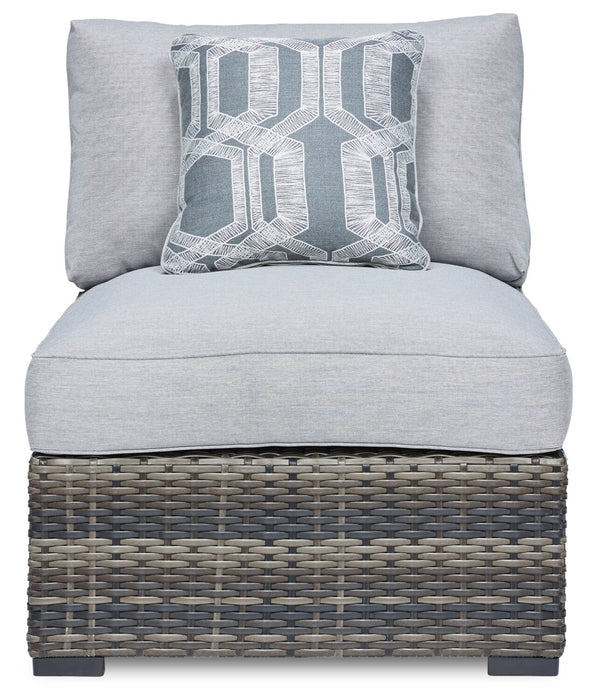 Ensemble de 2 fauteuils sans accoudoirs Lilo pour la terrasse à l’extérieur - osier en résine et tissu Nuvella, résistant aux rayons UV et aux intempéries - gris