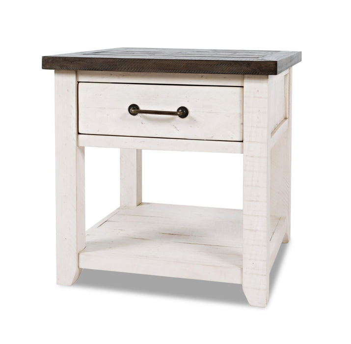 Table de bout rustique Morgan de 24 po avec rangement et tablette - blanche avec bois recyclé