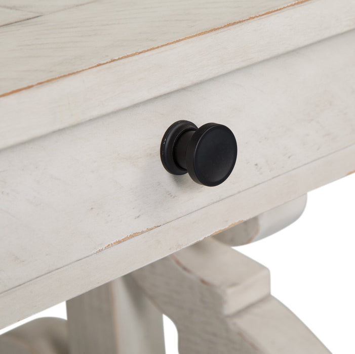 Table de bout traditionnelle Bronwyn de 22 po avec rangement - pin albâtre avec base en bois à volutes