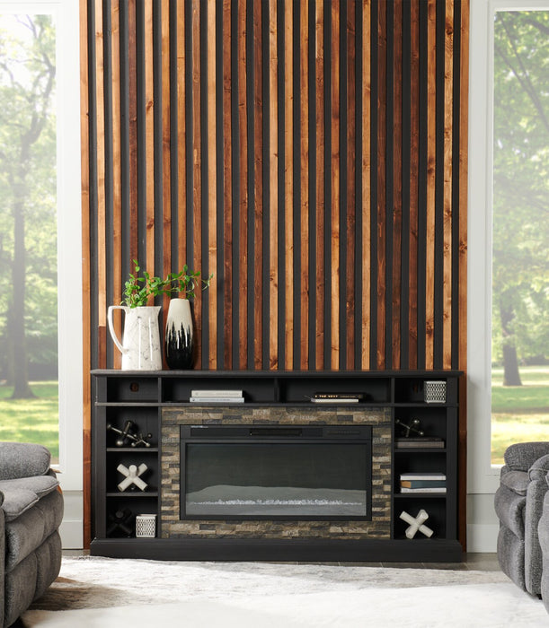 Meuble pour téléviseur Lappland de 70 po avec foyer électrique, rangement et système de gestion des câbles pour téléviseurs jusqu’à 80 po - noir