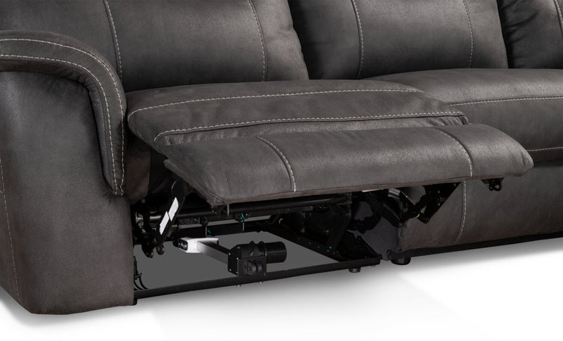 Sofa sectionnel à inclinaison électrique Floy 5 pièces en suédine avec appuie-têtes électriques, console de rangement et port USB - gris