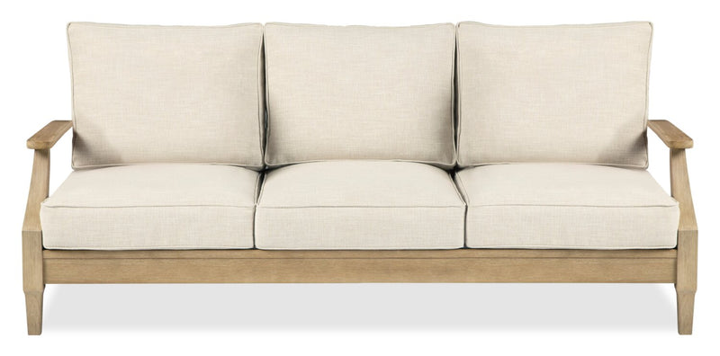 Sofa Juno pour la terrasse à l’extérieur - eucalyptus et tissu Nuvella, résistant aux rayons UV et aux intempéries - naturel et beige