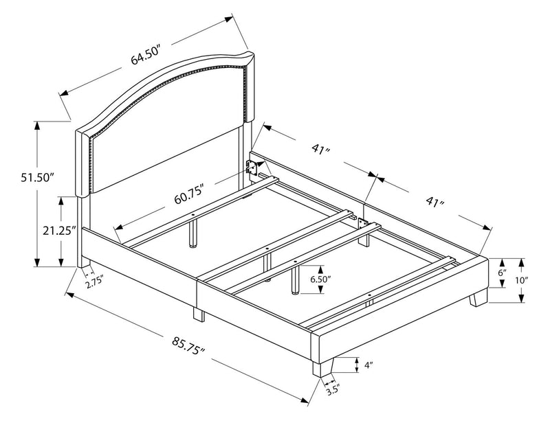 Lit rembourré Pearl en tissu de cuir végétalien brun avec clous décoratifs - format grand lit