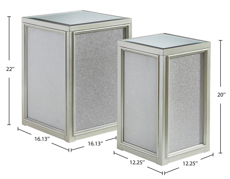 Table de bout carrée somptueuse Enrica de 16,13 po avec dessus en verre - fini argenté 