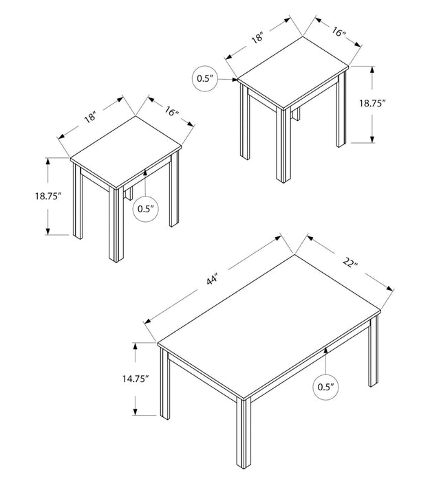 Ensemble 3 tables modernes Kiana de 44 po (table à café et 2 tables de bout) - espresso 
