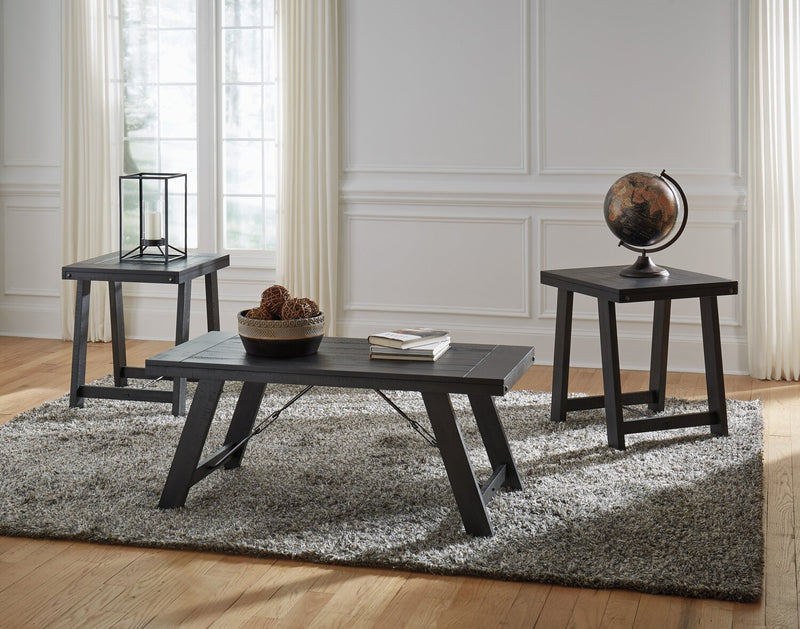 Ensemble 3 tables rustiques Norbrook de 48,13 po (table à café et 2 tables de bout) - bois noir vieilli