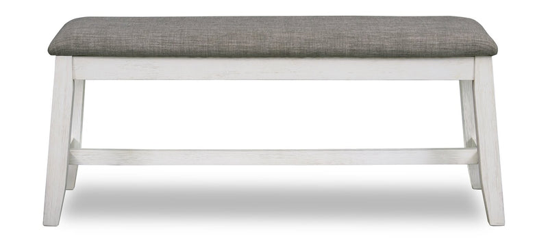 Banc de salle à manger Echo de 47,24 po (L) en bois avec tissu d’apparence lin - gris et blanc