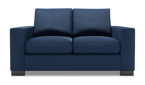 Causeuse personnalisable Track de Sofa Lab de 62 po fabriquée au Canada en tissu d’apparence lin avec accoudoirs rectilignes - bleu Pax Navy