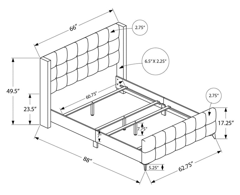 Lit rembourré Zara en tissu d’apparence lin gris avec capitonnage à boutons - format grand lit