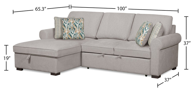 Sofa-lit sectionnel de gauche Haven de Scott Living 2 pièces en tissu de chenille avec fauteuil long de rangement - gris