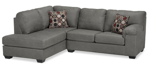 Sofa sectionnel de gauche Morty 2 pièces fabriqué au Canada en tissu d’apparence cuir avec coussins décoratifs - gris