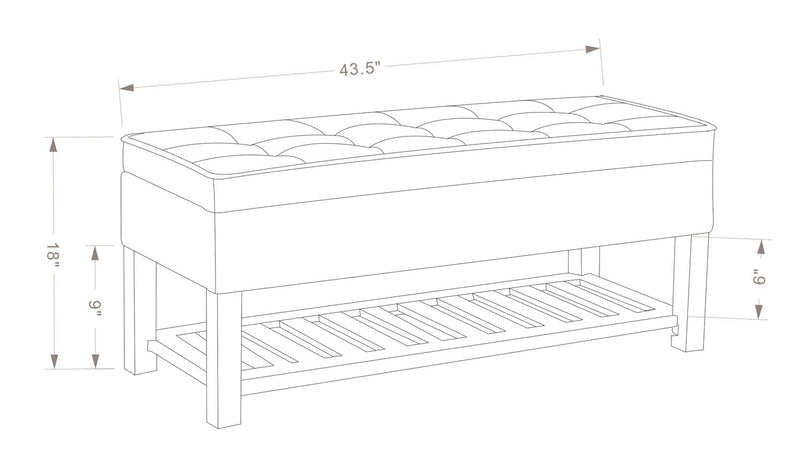 Banc de rangement Ryan de 43,5 po avec tablette inférieure - bleu