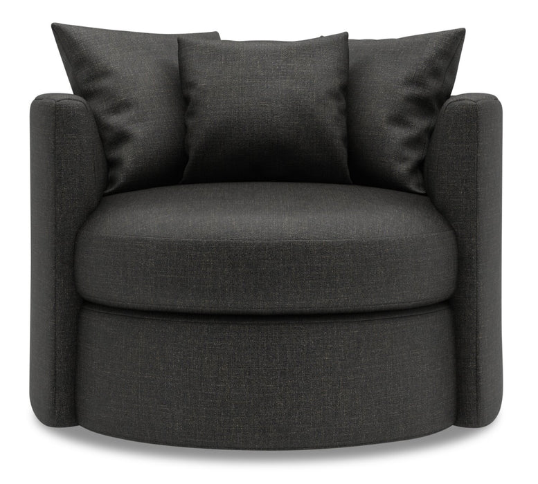 Fauteuil d’appoint pivotant Nest de Sofa Lab personnalisable de 41 po fabriqué au Canada en tissu d’apparence lin -  gris Luna Kohl