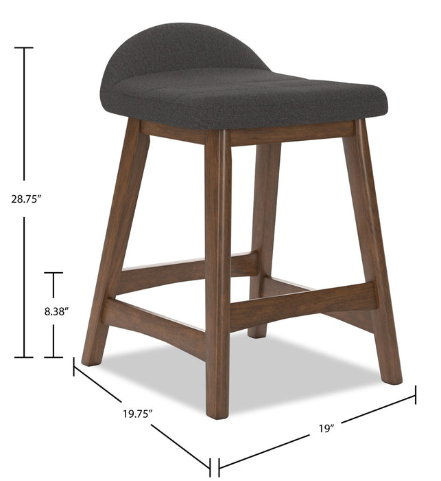 Tabouret Jovi de hauteur comptoir en tissu d’apparence lin et en bois - anthracite