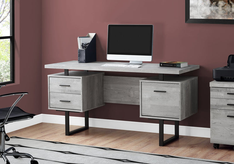 Bureau réversible Teagan de 60 po à 3 tiroirs - gris clair
