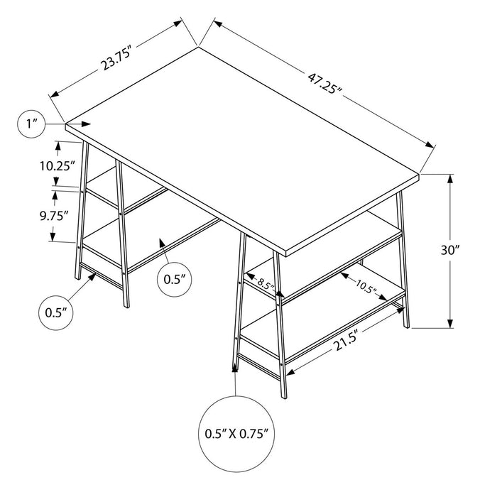 Bureau Jonnie de 47,25 po avec pattes de type chevalet - noir
