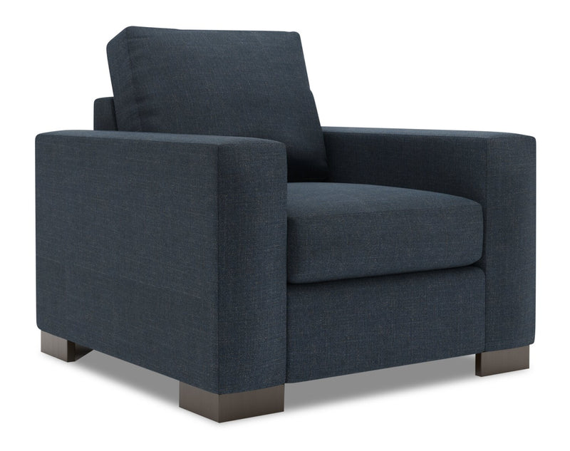 Fauteuil Track de Sofa Lab personnalisable de 38 po fabriqué au Canada en tissu d’apparence lin avec accoudoirs rectilignes - bleu Luna Sailor