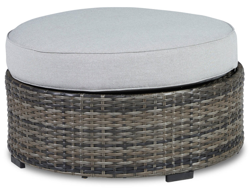 Grand pouf Lilo pour la terrasse à l’extérieur - osier en résine et tissu Nuvella, résistant aux rayons UV et aux intempéries - gris