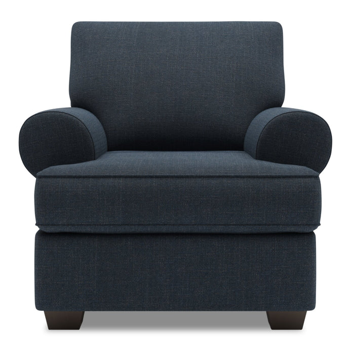 Fauteuil Roll de Sofa Lab personnalisable de 42 po fabriqué au Canada en tissu d’apparence lin avec accoudoirs enroulés - bleu Luna Sailor