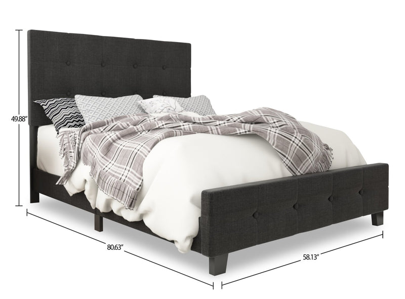 Lit rembourré Page en tissu d’apparence lin anthracite avec capitonnage à boutons - format lit double