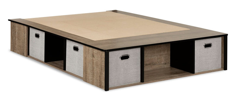 Lit plateforme Everley avec rangement et paniers intégrés, deux couleurs - format lit double