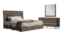  Ensemble de chambre à coucher Gino 5 pièces avec lit à panneaux, commode et miroir - fabriqué en Italie, moderne, brun - format très grand lit