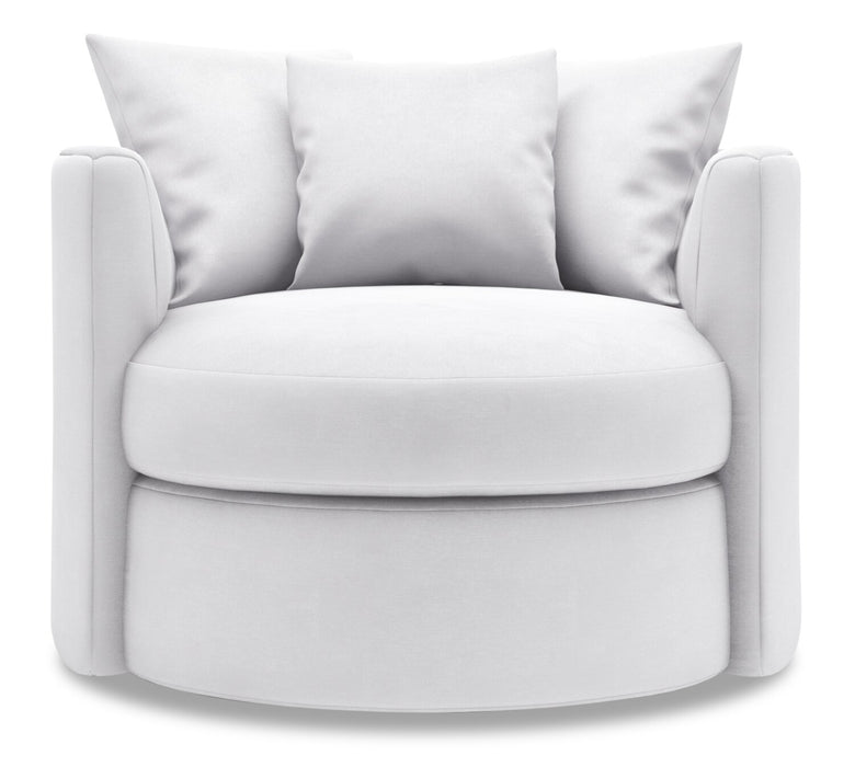 Fauteuil d’appoint pivotant Nest de Sofa Lab personnalisable de 41 po fabriqué au Canada en tissu d’apparence lin - blanc Pax Ice