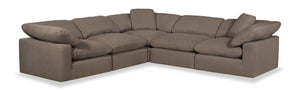 Sofa sectionnel modulaire Eclipse 5 pièces en tissu d’apparence lin avec coussins réversibles en duvet et plumes - gris ardoise