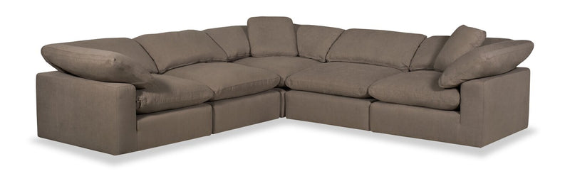 Sofa sectionnel modulaire Eclipse 5 pièces en tissu d’apparence lin avec coussins réversibles en duvet et plumes - gris ardoise