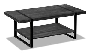 Table à café industrielle Avery 47,25 po avec tablette - noire avec pattes en métal noir