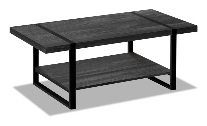 Table à café industrielle Avery 47,25 po avec tablette - noire avec pattes en métal noir