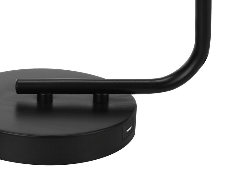 Lampe de table de 20 po en métal noir avec recharge USB
