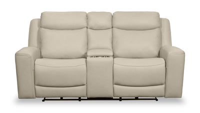 Scott Living Prescott 79" Genuine Leather Power Reclining Loveseat with Power Headrests - Platinum Grey | Causeuse à inclinaison électrique Prescott de Scott Living de 79 po en cuir véritable avec appuie-têtes électriques - gris platine