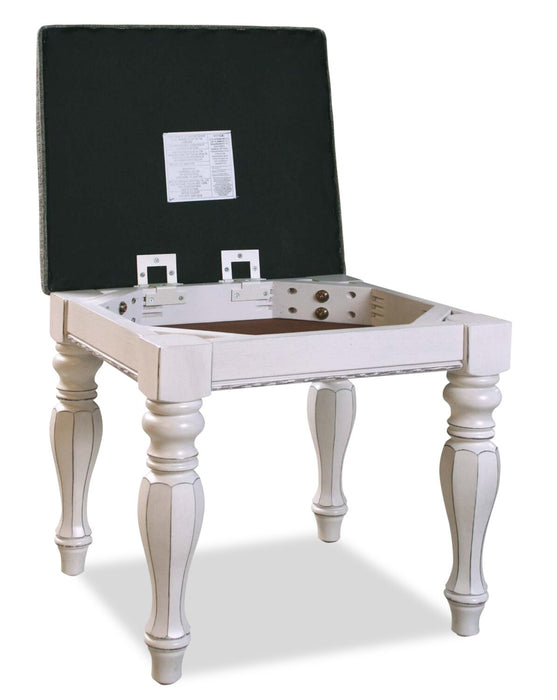 Tabouret de coiffeuse Grace de 19 po (H) en bois avec rangement - blanc antique 